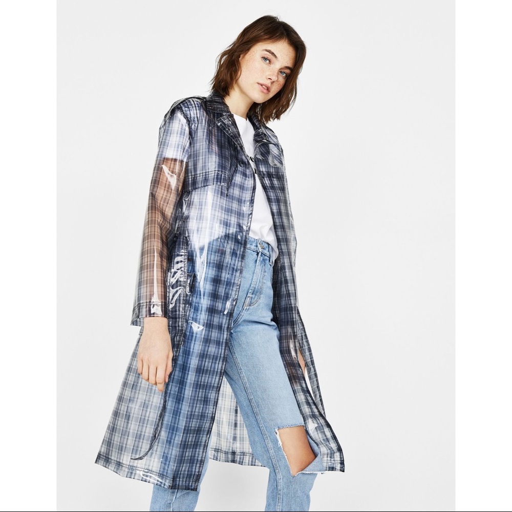 Bershka Plaid Trench coat sheer